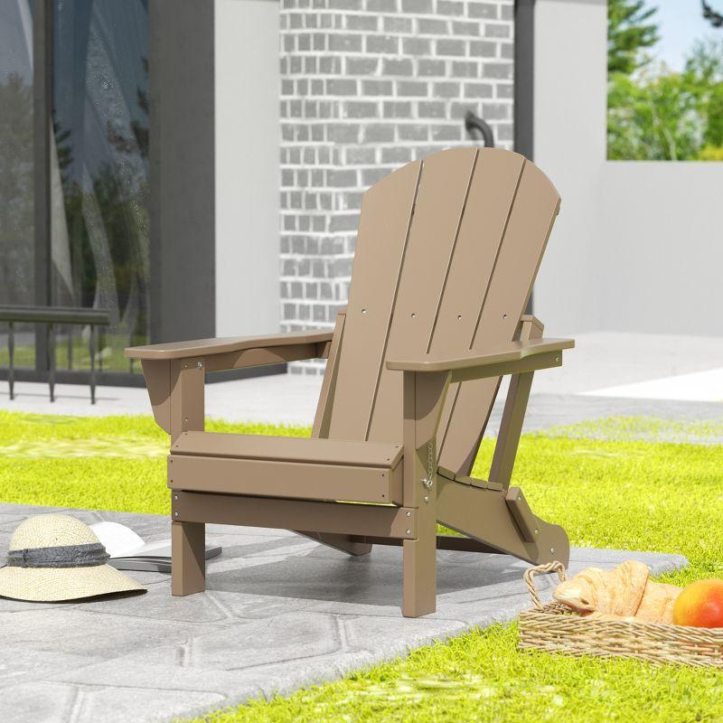 Weathered Wood HDPE Outdoor Folding Adirondack Chair with Wide Armrests