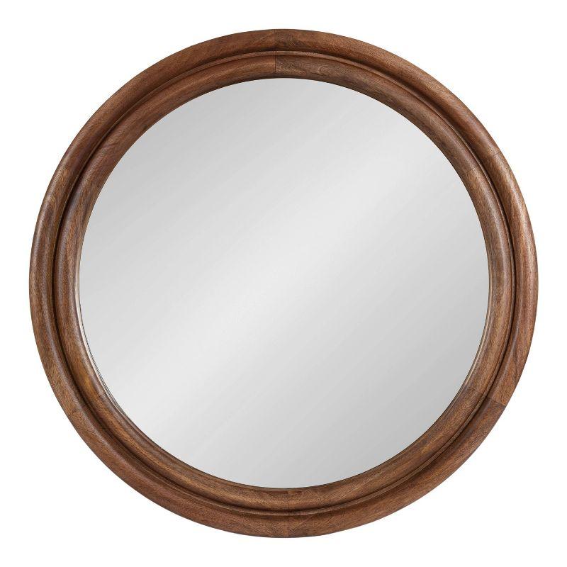 Walnut Brown Ribbed Round Mango Wood Vanity Mirror