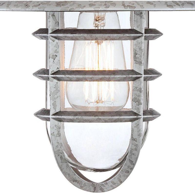 John Timberland Marlowe Industrial Outdoor Wall Light Fixture Galvanized Hooded Cage 13" Clear Glass for Post Exterior Barn Deck House Porch Yard Home