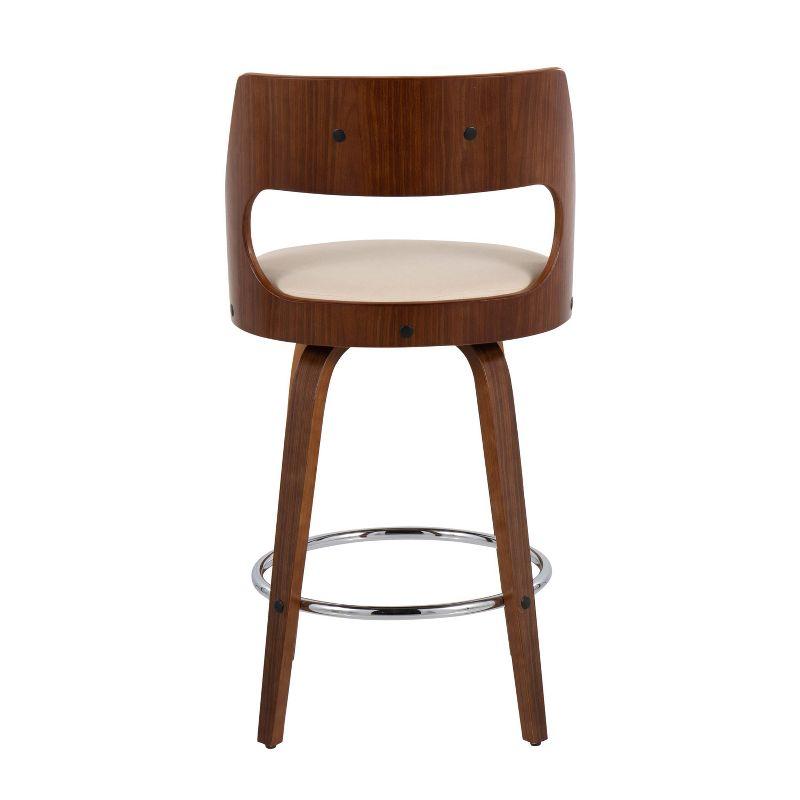 LumiSource Set of 2 Cecina Upholstered Counter Height Barstools Cream/Walnut : Swivel, Faux Leather, Wood Legs
