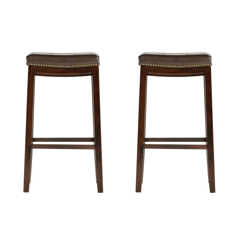 Brown Wood and Faux Leather Backless Bar Stools