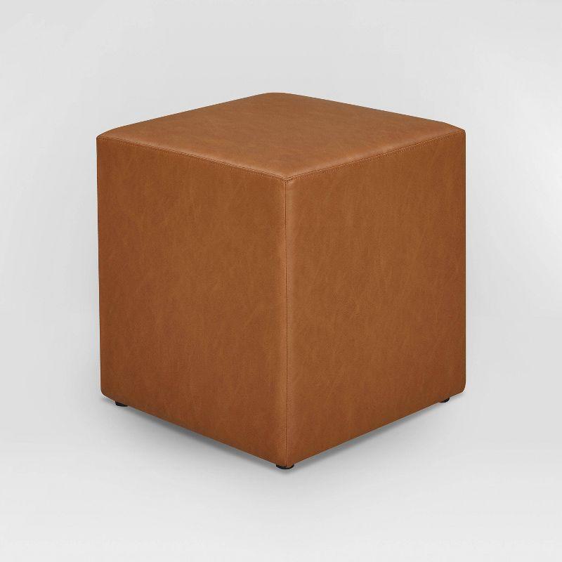 Daphne Ottoman Carmel - Lifestyle Solutions: Faux Leather Footstool, Transitional Bench, No Assembly Required