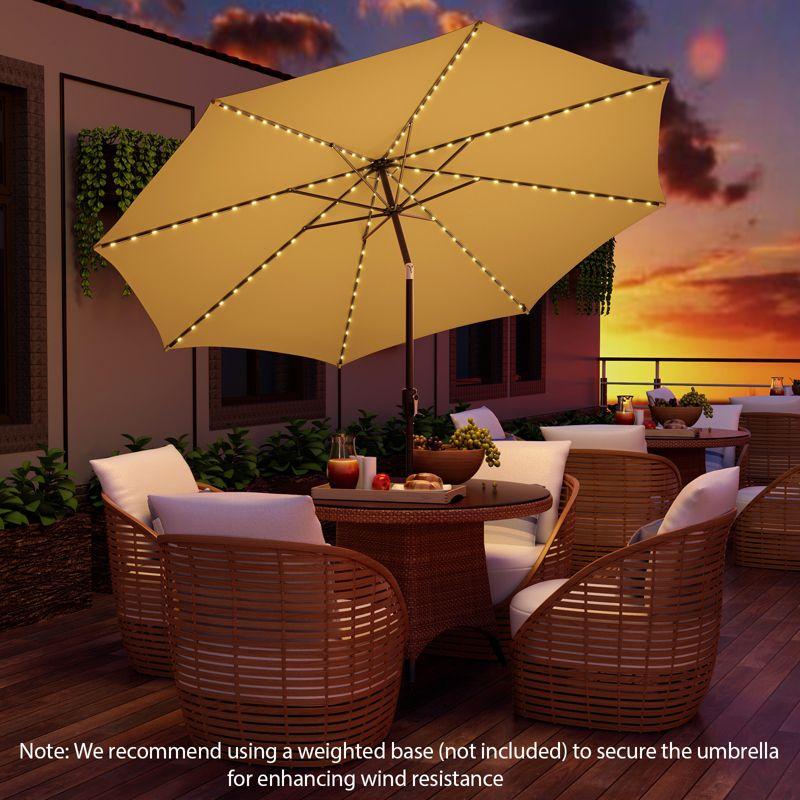 Tangkula 10FT Solar Patio Umbrella with 112 LED Lights Outdoor Table Market Umbrella with Crank Lifting Handle & Push Button Tilt System Beige