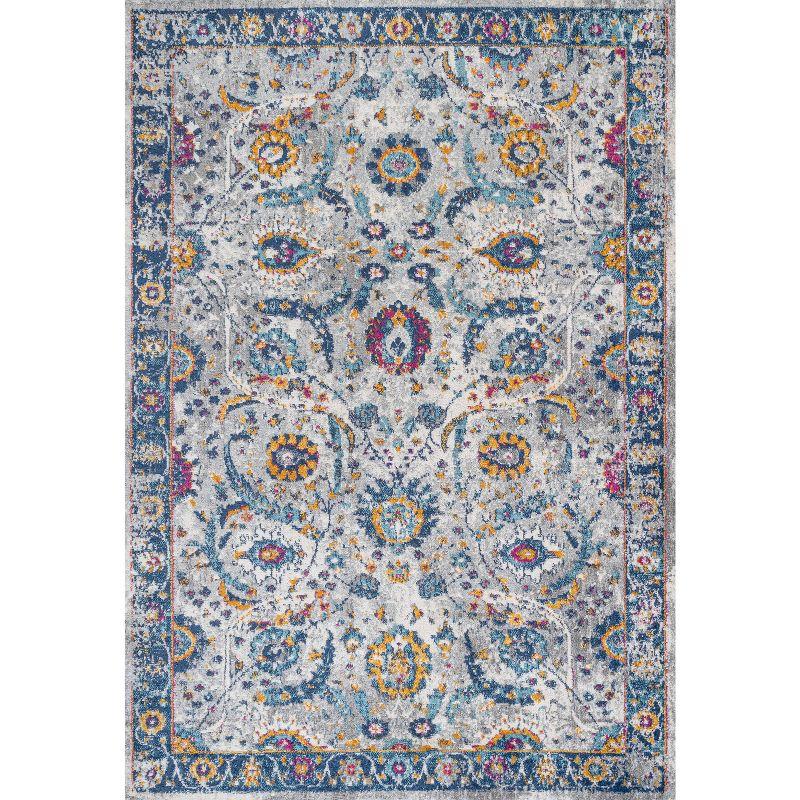 Izil Light Gray and Blue 9' x 12' Synthetic Persian Area Rug