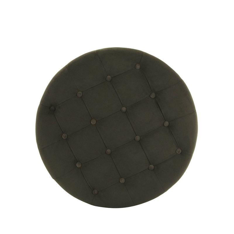 Tufted Round Storage Ottoman Loden Green Velvet - HomePop: Velvet Footstool, Honey Oak Legs, 250lb Capacity