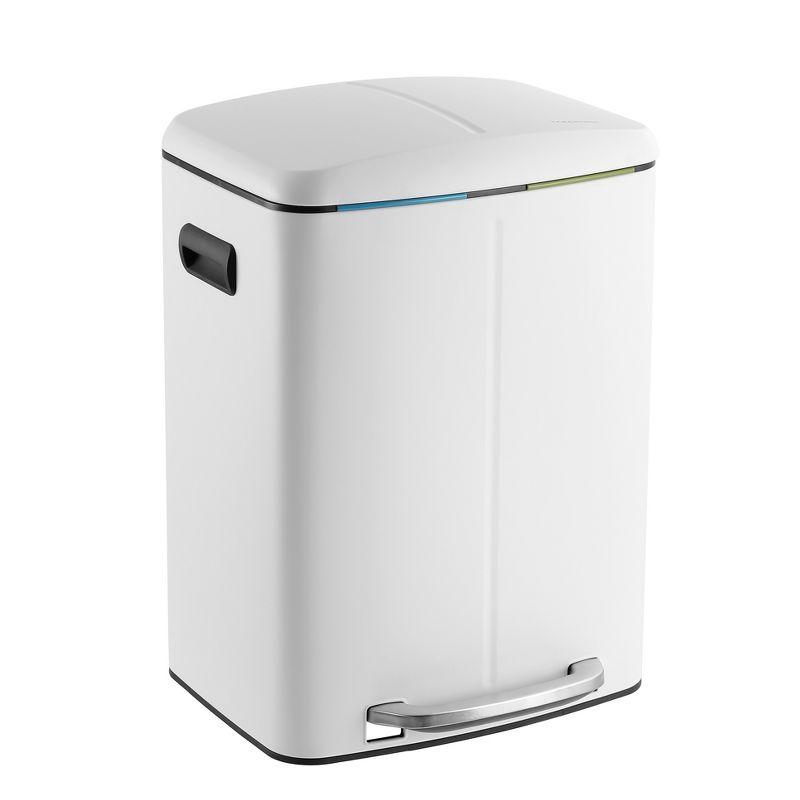 White Stainless Steel Rectangular Pedal Trash Can with Soft-Close Lid