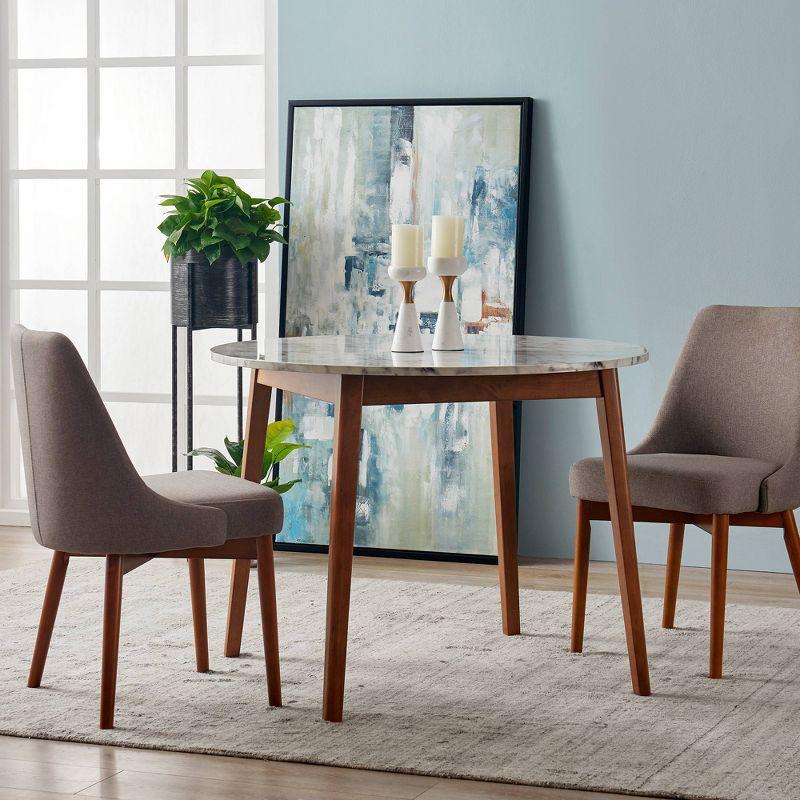 Ashton Round Dining Table with Faux Marble Top Solid Wood Leg Walnut - Teamson Home