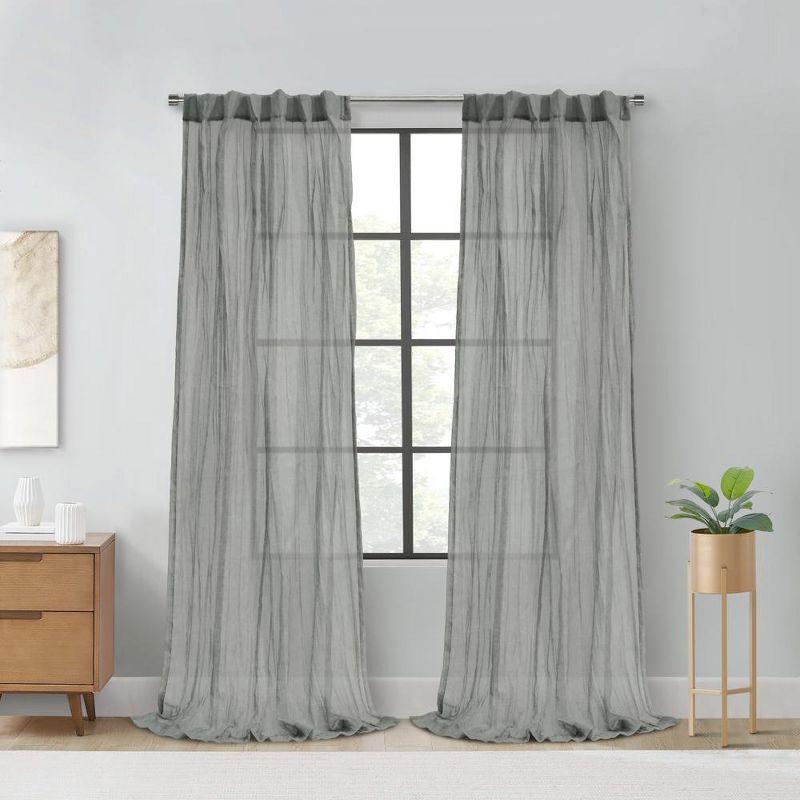 Habitat Paloma Sheer Dual Header Stylish and Functional Curtain Panel 52" x 108" Grey