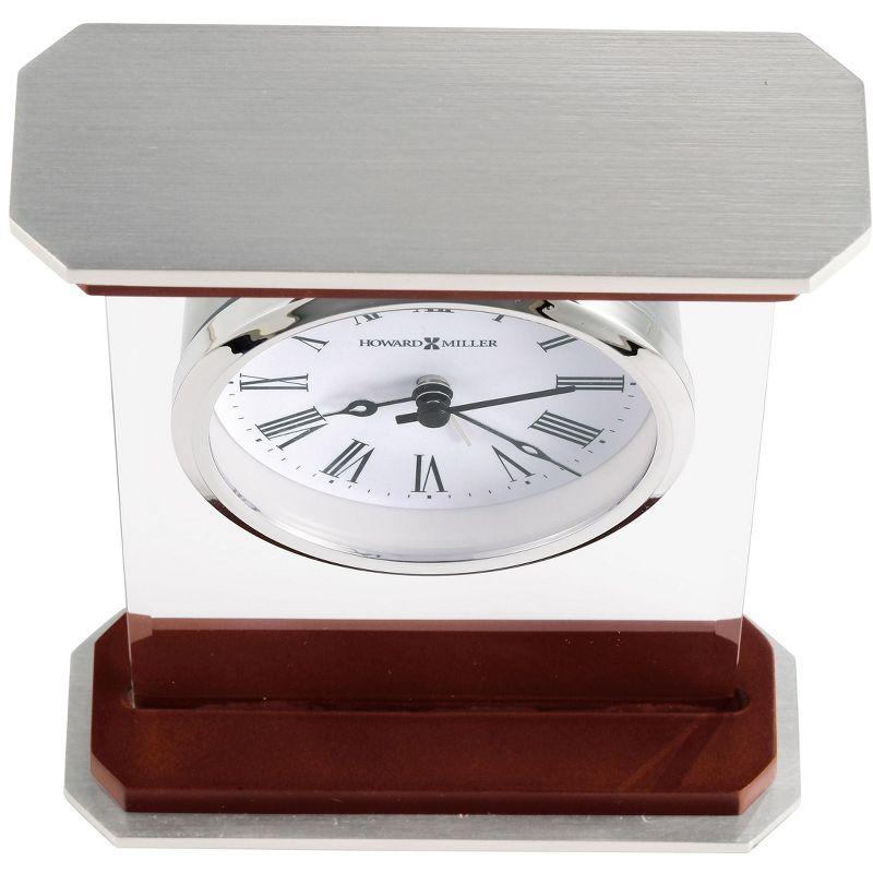 Howard Miller® Mayfield Modern & Contemporary Roman Numeral Rosewood Quartz Movement / Crystal Tabletop Clock with Alarm in White/Brown/Silver
