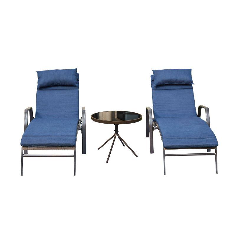 3pc Outdoor Metal Chaise Lounge Set Blue - Patio Festival: Powder-Coated Steel Frame, UV-Resistant