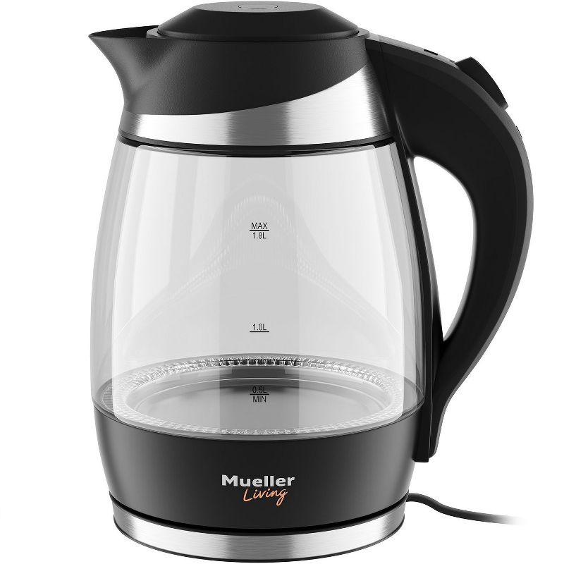 MuellerLiving Mueller Living Electric Kettle, Electric Tea Kettle for Boiling Water, 1500W SpeedBoil Teach Automatic Shutoff, 1.8L Cordless with LED Light, Borosilicate Glass Tea Kettle Pot Water Heater, BPA Free