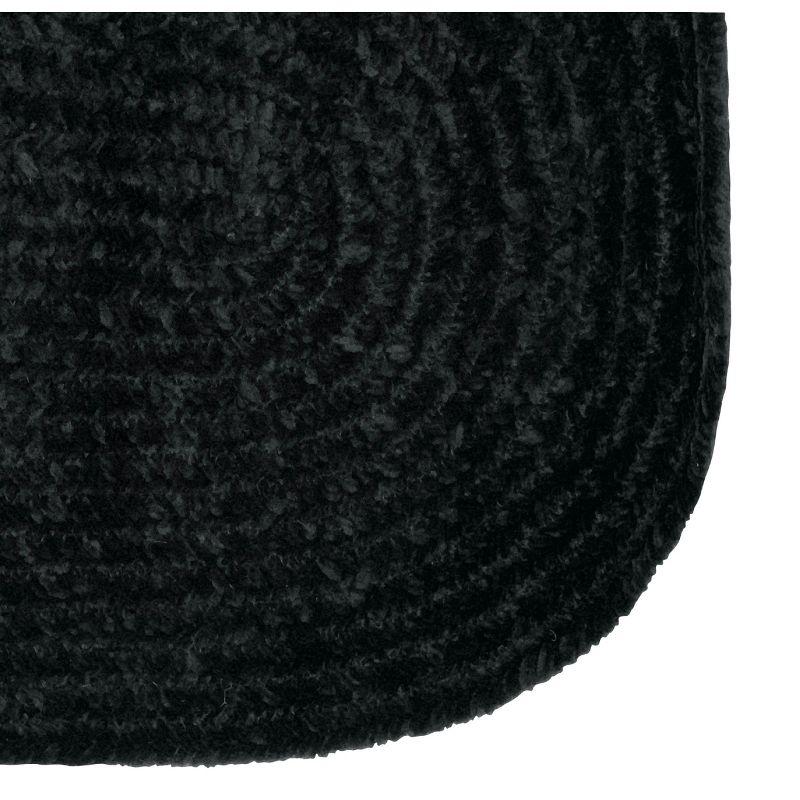 Luxurious Black Oval Chenille Braided Reversible Rug