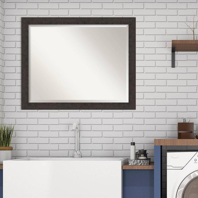Amanti Art 31"x25" Rustic Plank Espresso Framed Bathroom Vanity Wall Mirror : Beveled, Polystyrene Frame, Wall Mounted
