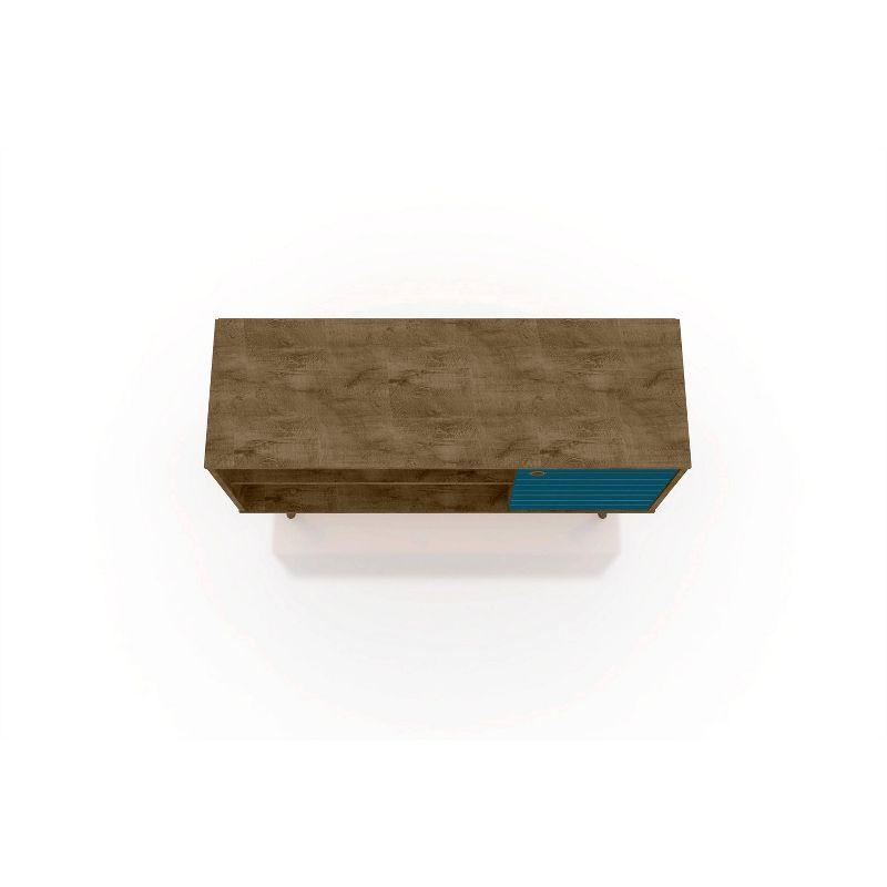Liberty Mid-Century Modern 2 Shelves and 1 Door TV Stand for TVs up to 46" Rustic Brown/Aqua Blue - Manhattan Comfort