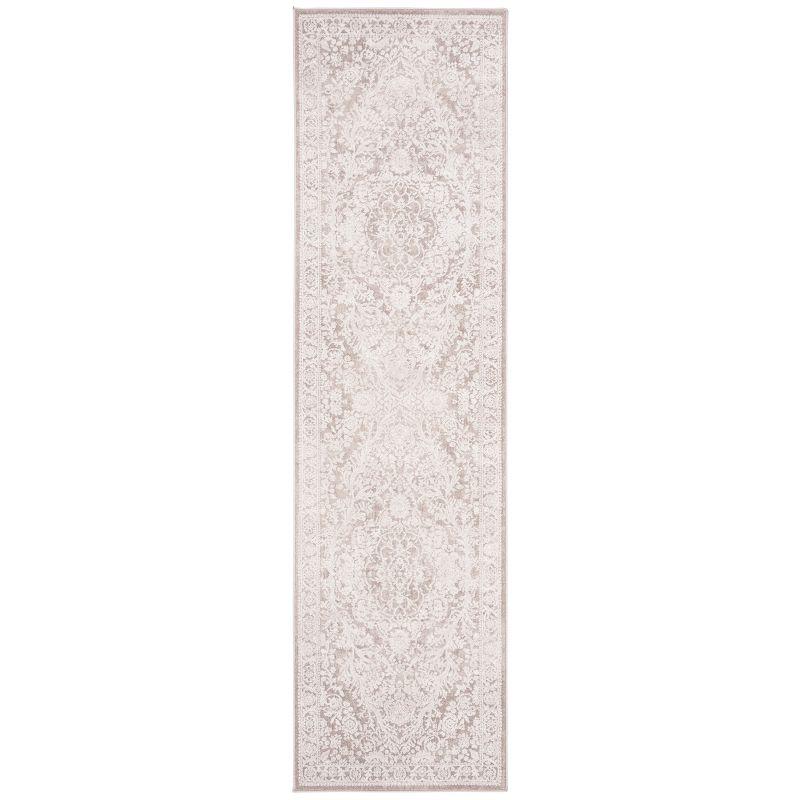 Beige and Cream Floral Synthetic Runner Rug 2'3" x 6'