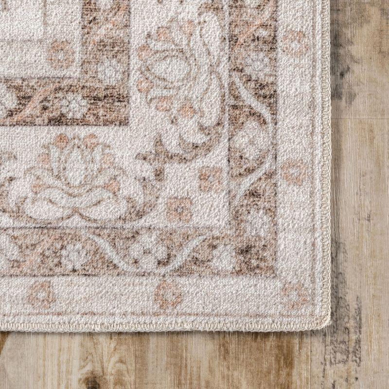 Peach Floral Medallion 8' x 10' Easy-Care Synthetic Area Rug