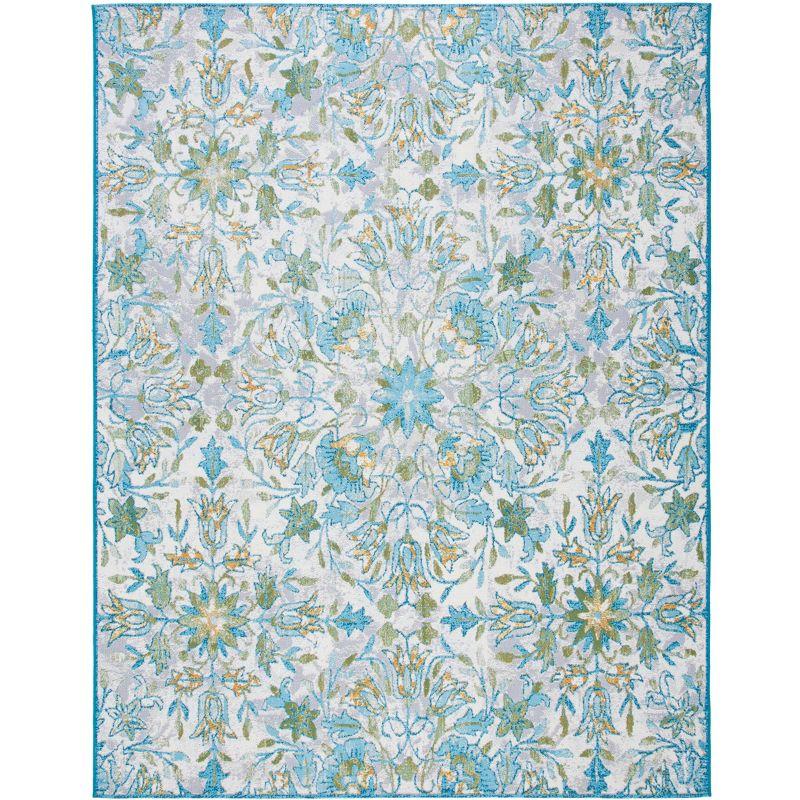 Ivory Floral Easy-Care Synthetic Rectangular Area Rug