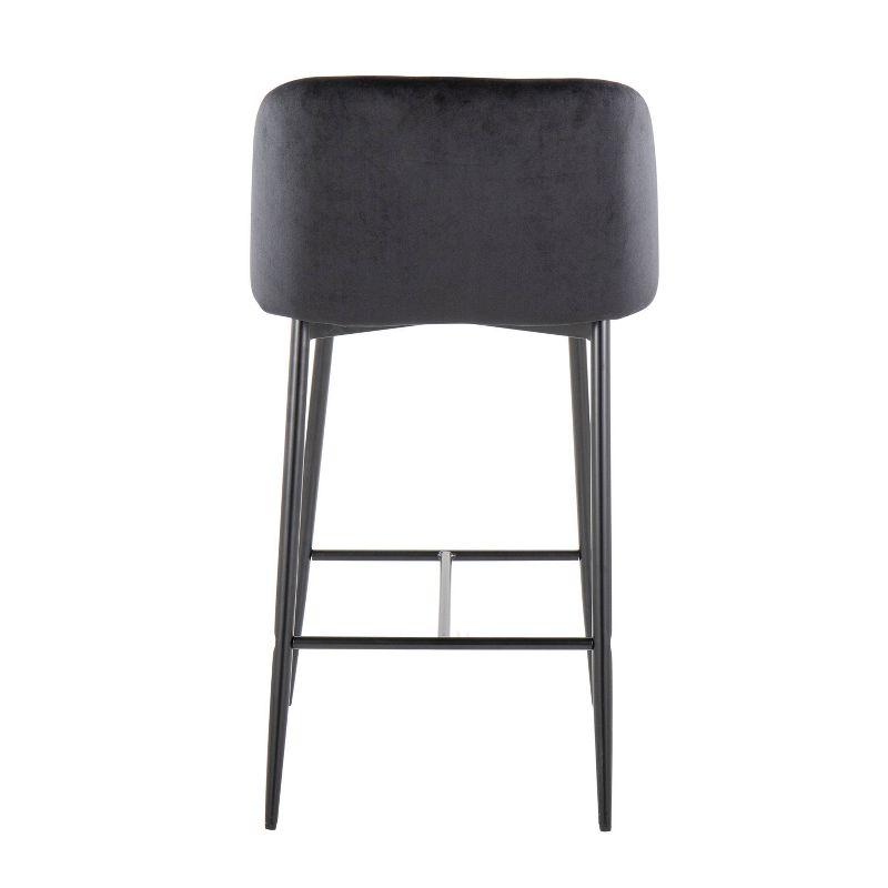 Set of 2 Fran Counter Height Barstools Black - LumiSource: Velvet Upholstery, Tapered Legs, Padded Bucket Seat