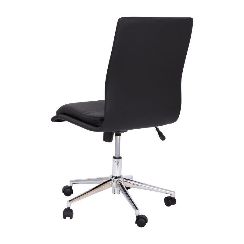 Armless Black Faux Leather Task Chair with Wood Swivel Base