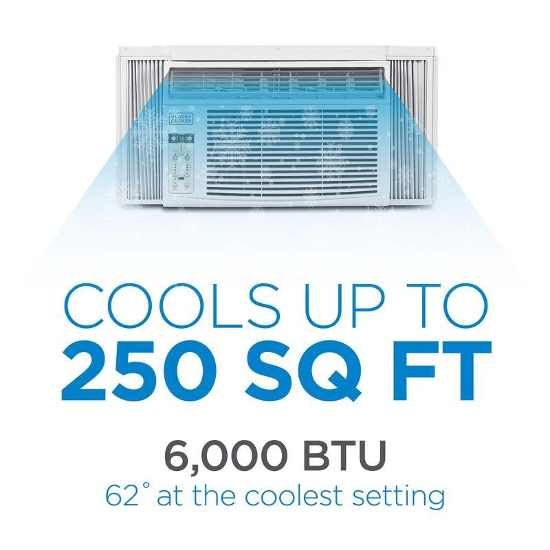 BLACK+DECKER 6000 BTU Window Air Conditioner Unit, AC Cools Up to 250 Square Feet, White