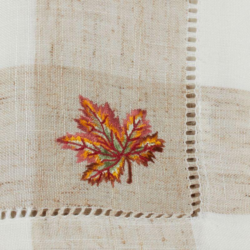 Saro Lifestyle Embroidered Leaf Hemstitch Placemat, 14"x19" Oblong, Ivory (Set of 4)