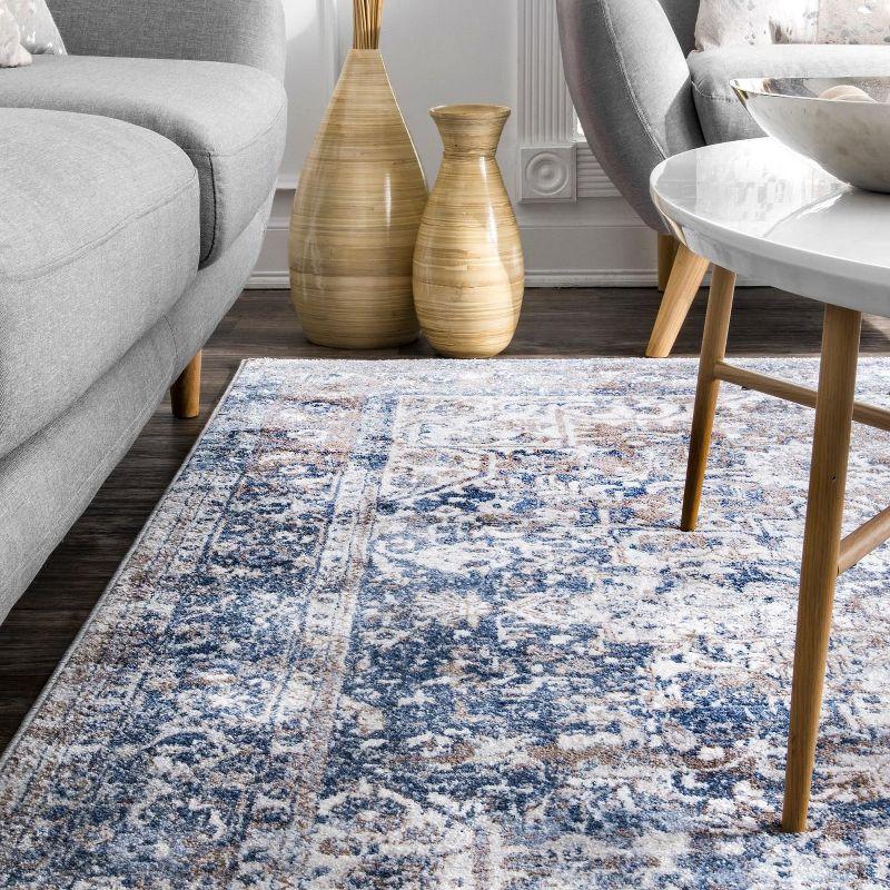 Reversible Medallion Light Blue 5' Square Synthetic Area Rug