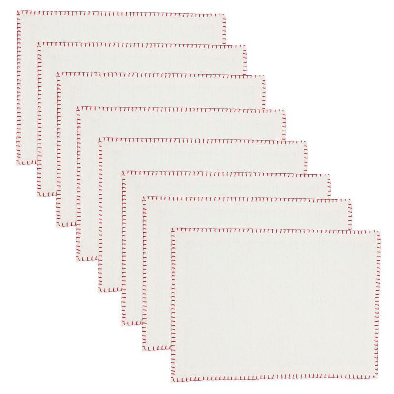 Saro Lifestyle Whipstitch Cotton Placemat, White/Red, (Set of 8 pcs)