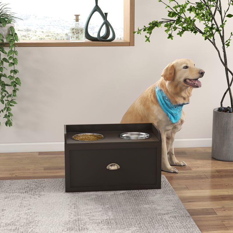 Large Coffee Elevated Dog Feeding Station with Storage Drawer