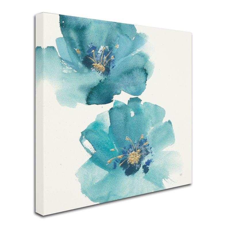 Teal and Gold Floral Canvas Art in Square Frame