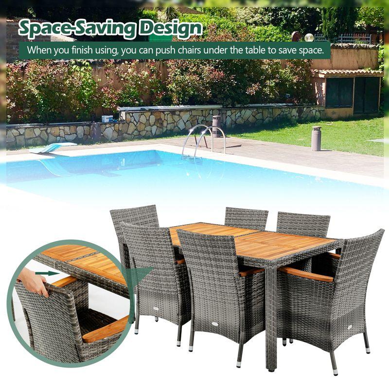 Tangkula 7PCS Patio Rattan Furniture Set Outdoor Conversation Set w/Cushions Acacia Wood Table