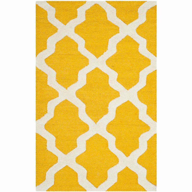 Gold and Ivory Hand-Tufted Wool Geometric Area Rug