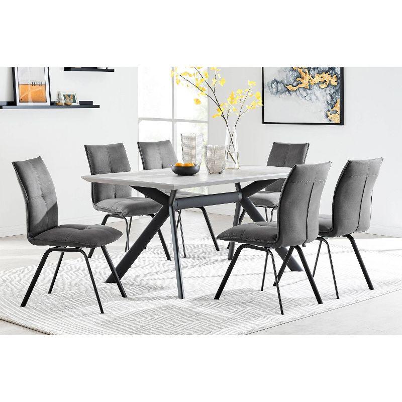 63" Rectangular Margot Top Finish Dining Table Light Gray/Black - Armen Living: 6-Seater, Metal Frame, Non-Extension