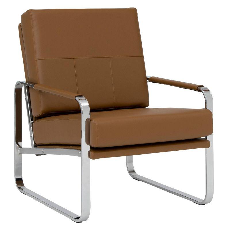 Caramel Brown Leather Reclining Accent Chair with Chrome Frame