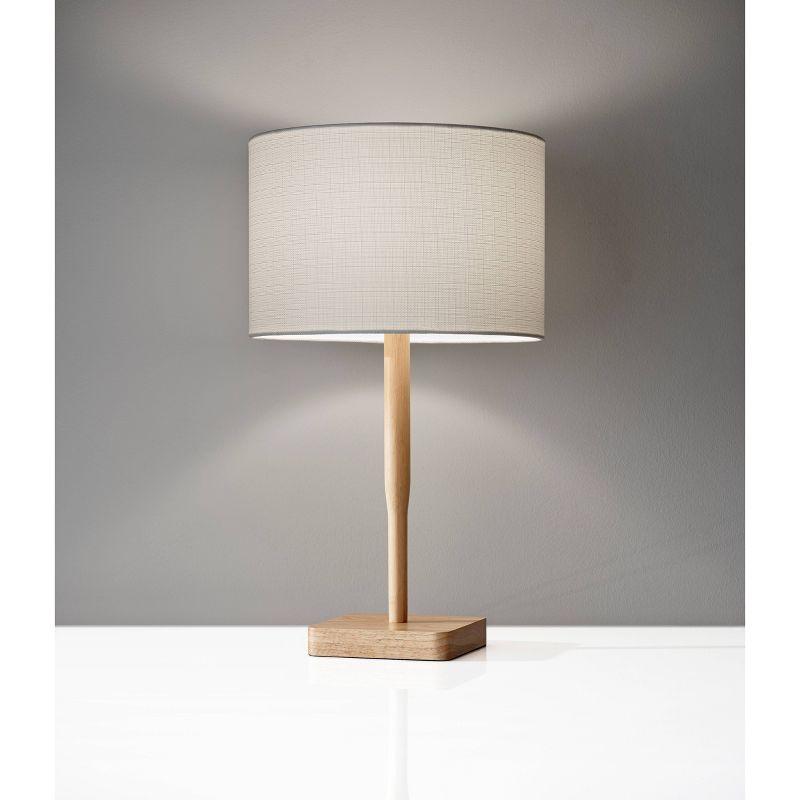 Natural Rubber Wood Table Lamp with Gray Drum Shade