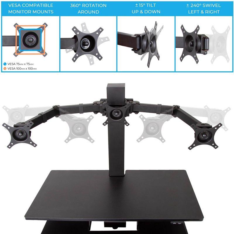 Techtonic Electric 3 Arm Monitor Mount Standing Desk - Sit to Stand Desk Converter with Keyboard Tray – Black – Stand Steady