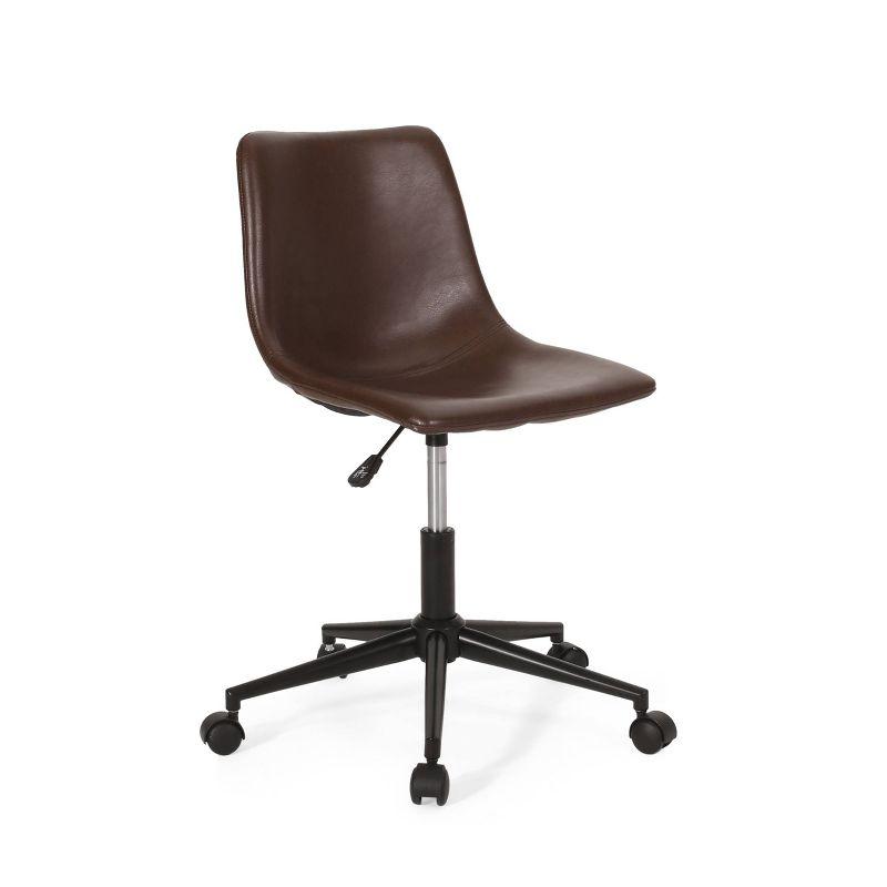 Jarvi Matte Black Metal Frame with Dark Brown Leather Office Chair