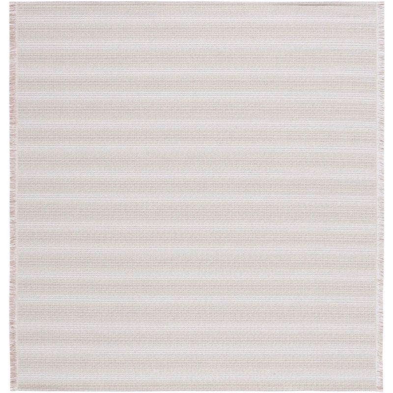 Boho-Mod Ivory/Beige Stripe Square Area Rug - Synthetic Blend