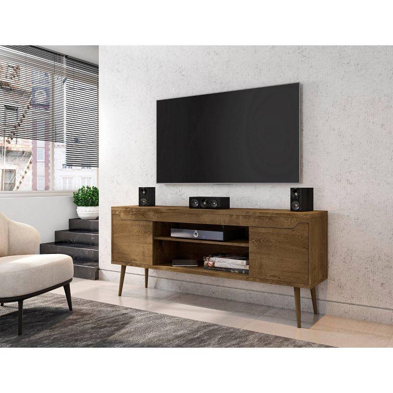 Bradley TV Stand for TVs up to 60" Rustic Brown - Manhattan Comfort: Mid-Century Modern Entertainment Center