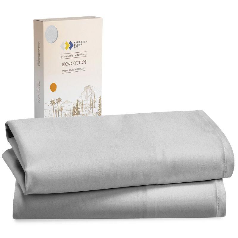100% Cotton Light Gray Pillow Cases Standard Size / Queen Size Set of 2 Soft & Cooling Sateen Weave by California Design Den