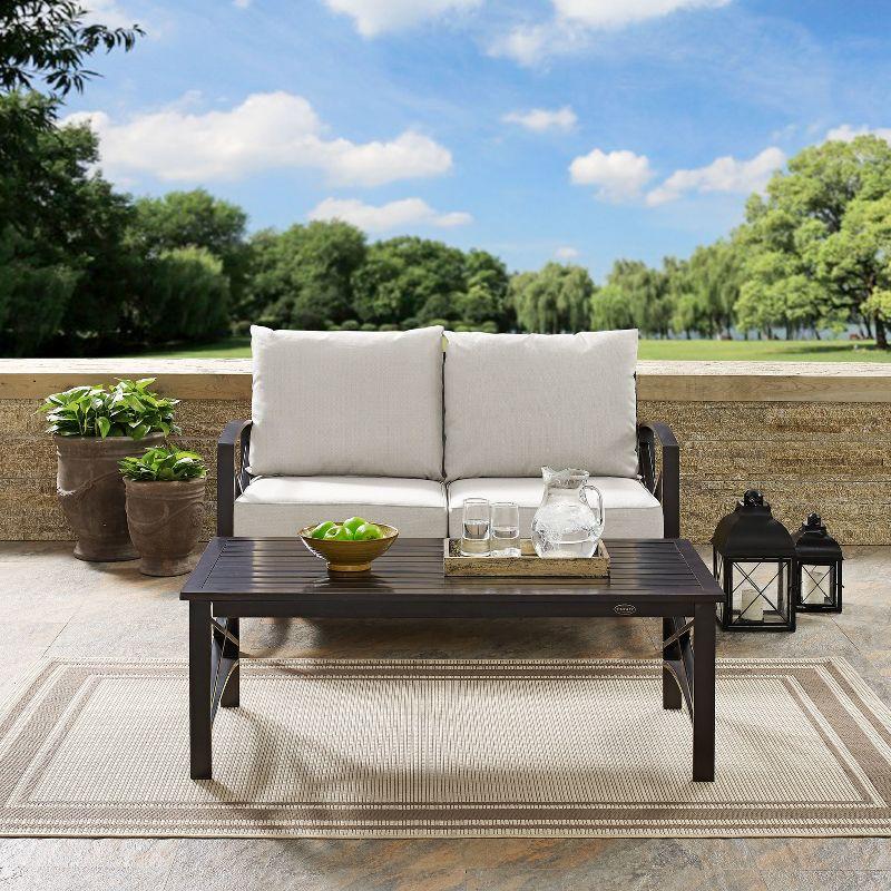 Kaplan 2-Piece Black Steel Outdoor Conversation Set with Oatmeal Cushions