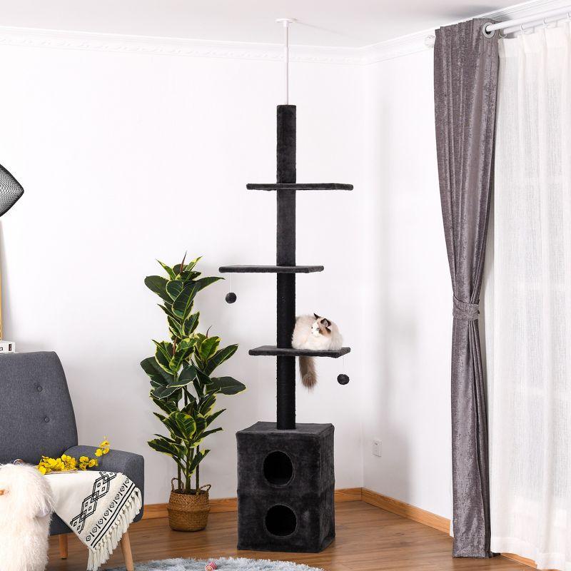 Adjustable Black Jute Cat Tree with Scratching Post and Platforms