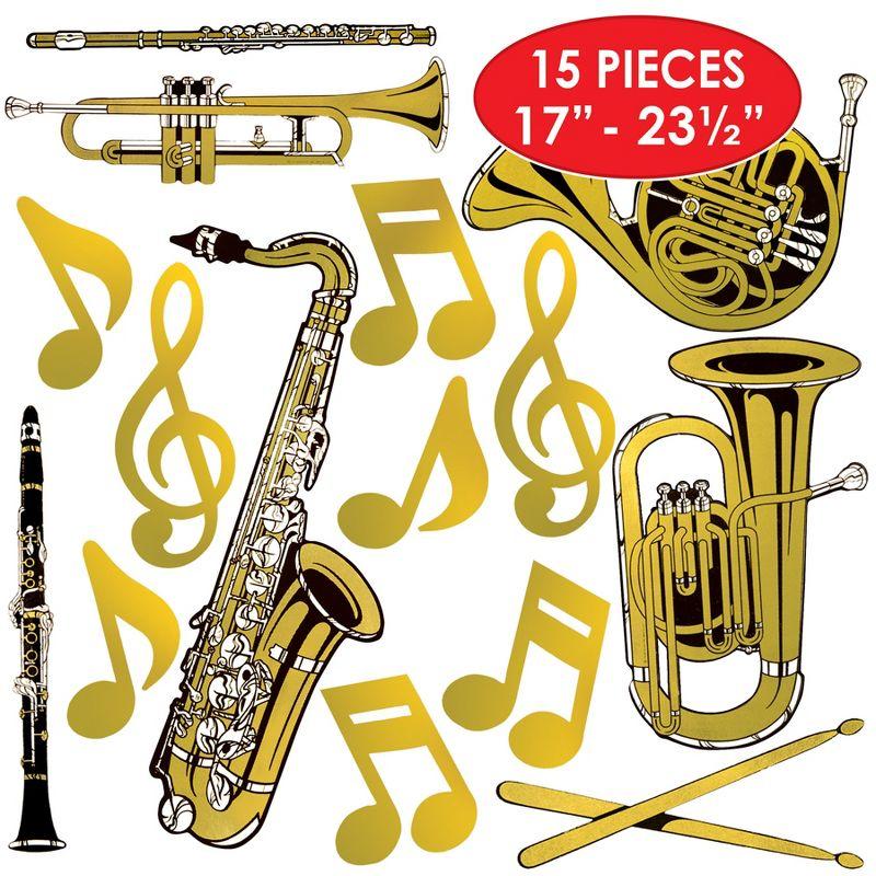 Beistle Gold Foil Musical Instrument Cutouts, 17"-23.5", (15/Pkg) Multicolored