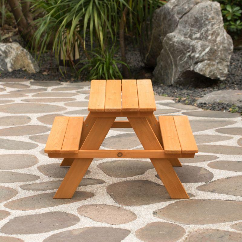 Gardenised Wooden Kids Outdoor Picnic Table for Garden and Backyard, Stained