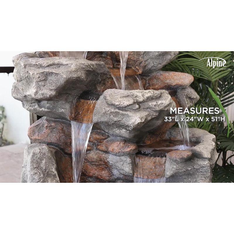 52" Resin Rainforest Rock Tiered Fountain with LED Lights Bronze - Alpine Corporation: Outdoor Garden Decor, Weatherproof