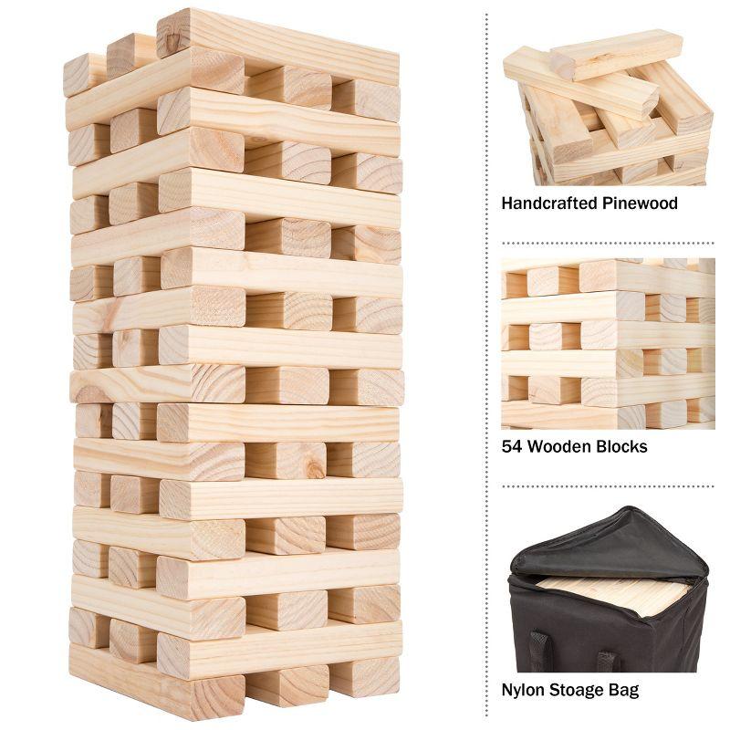 Toy Time Nontraditional 54 Piece Giant Wooden Blocks Outdoor Tower Stacking Game with Carry Case