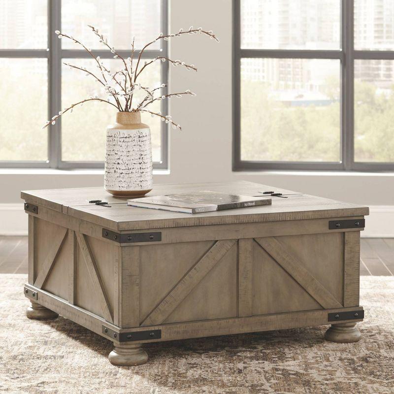 Gray Square Wood and Metal Lift-Top Coffee Table with Storage