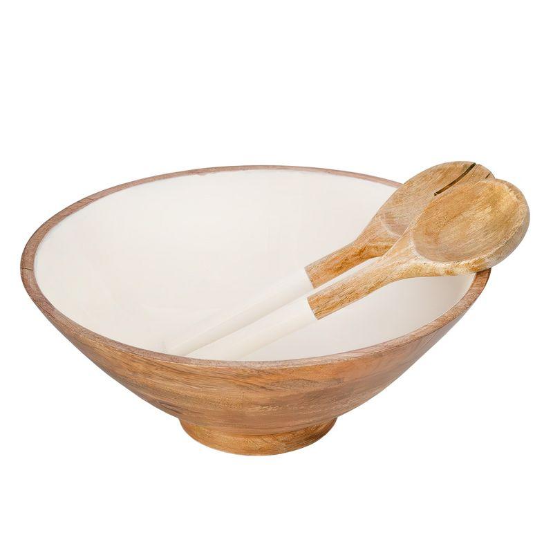 AuldHome Design Wooden Salad Bowl Set Large Serving Bowl w/ Utensils; Salad Serving Set in Mango Wood
