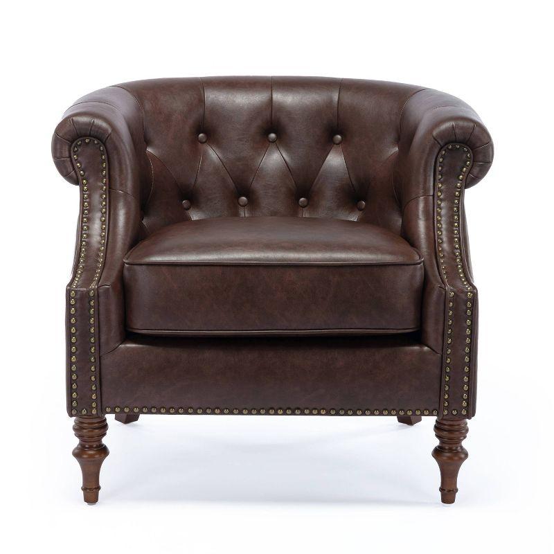 Chesterfield Brown Faux Leather Barrel Accent Chair