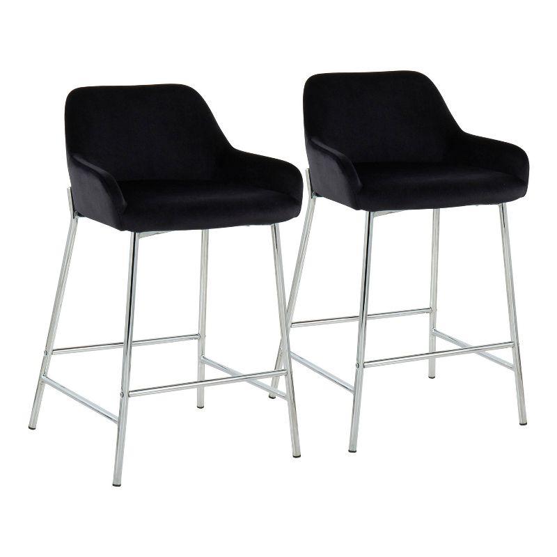 Set of 2 Daniella Metal/Velvet Counter Height Barstools Chrome/Black - LumiSource: Upholstered, Steel Legs, Foam Fill