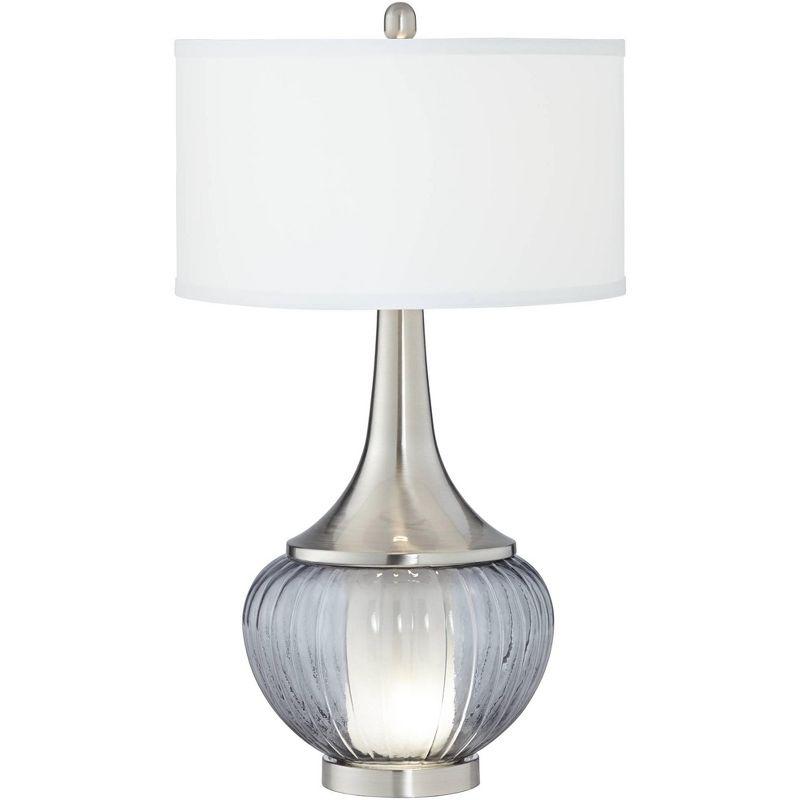 Brushed Nickel and Glass Table Lamp with White Shade